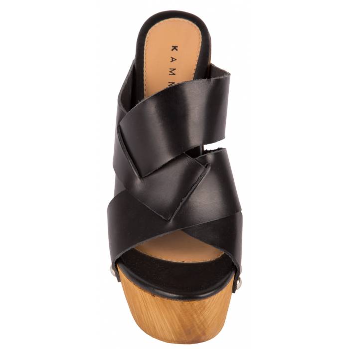 Black leather wedge Wooden wedge with black leather upper